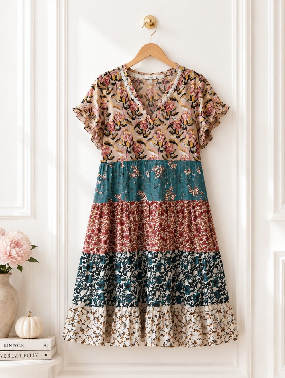 Grace & Lace Floral Patchwork Tiered Dress Boho Cottagecore | Size Medium - Picture 6 of 11